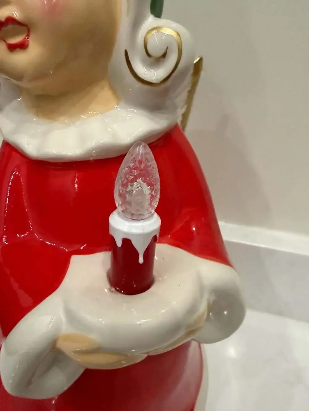 Mr. Christmas Nostalgic Ceramic Light-Up Angel Figurine with Flickering LED Cand